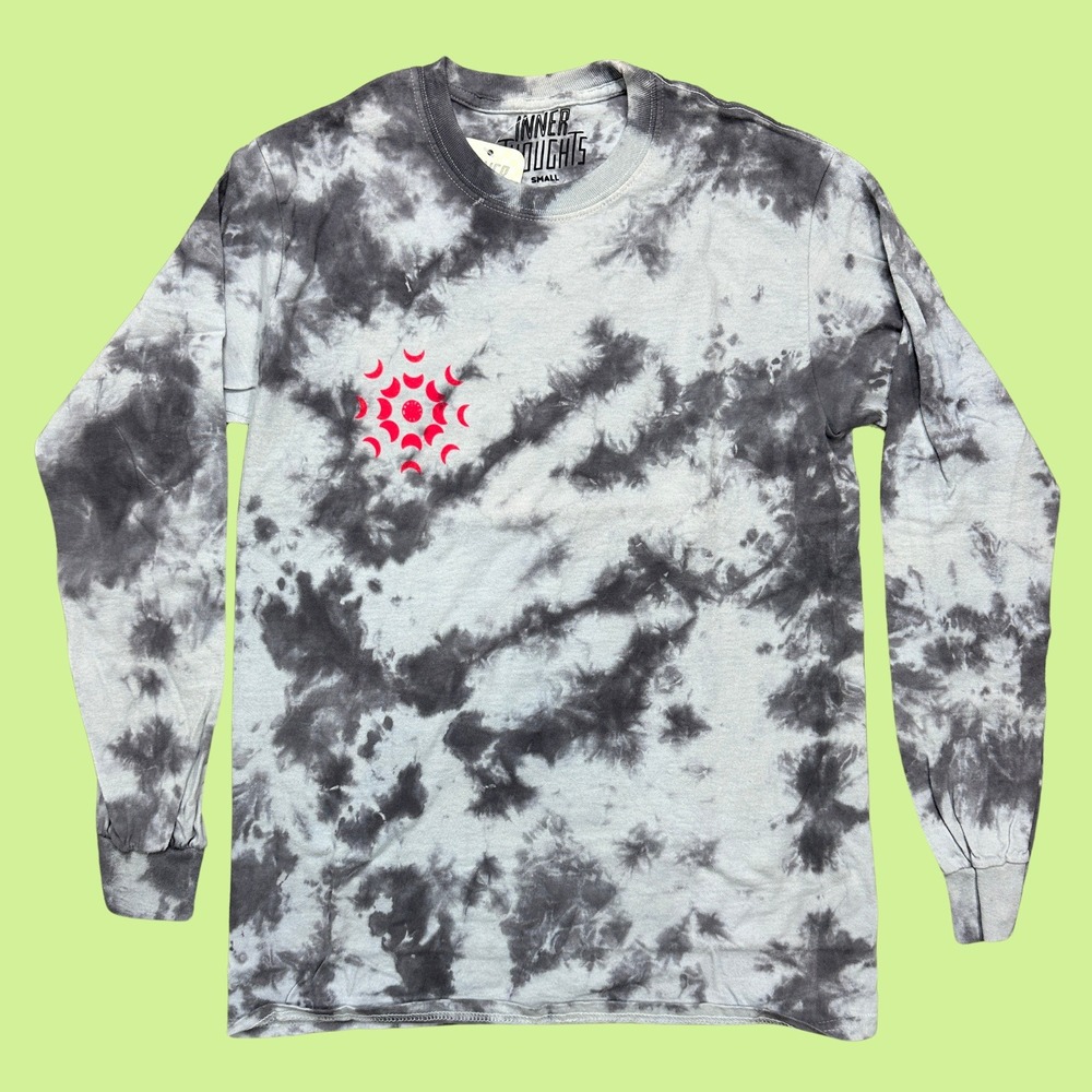 Grey & White Tie Dye Long Sleeve Shirt w/ Hot Pink Manifest It Moon Cycle Design